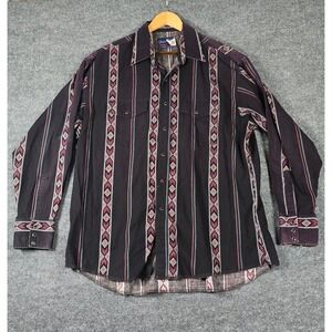 VTG Wrangler Men‎ X Long Tails Western Pearl Snap Shirt Geometric Print 18/36